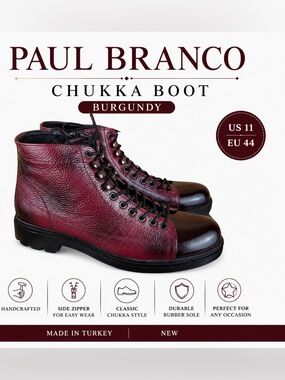 Paul Branco Men’s Casual Chukka Boot Burgundy Size US 11 EU 44 Medium New